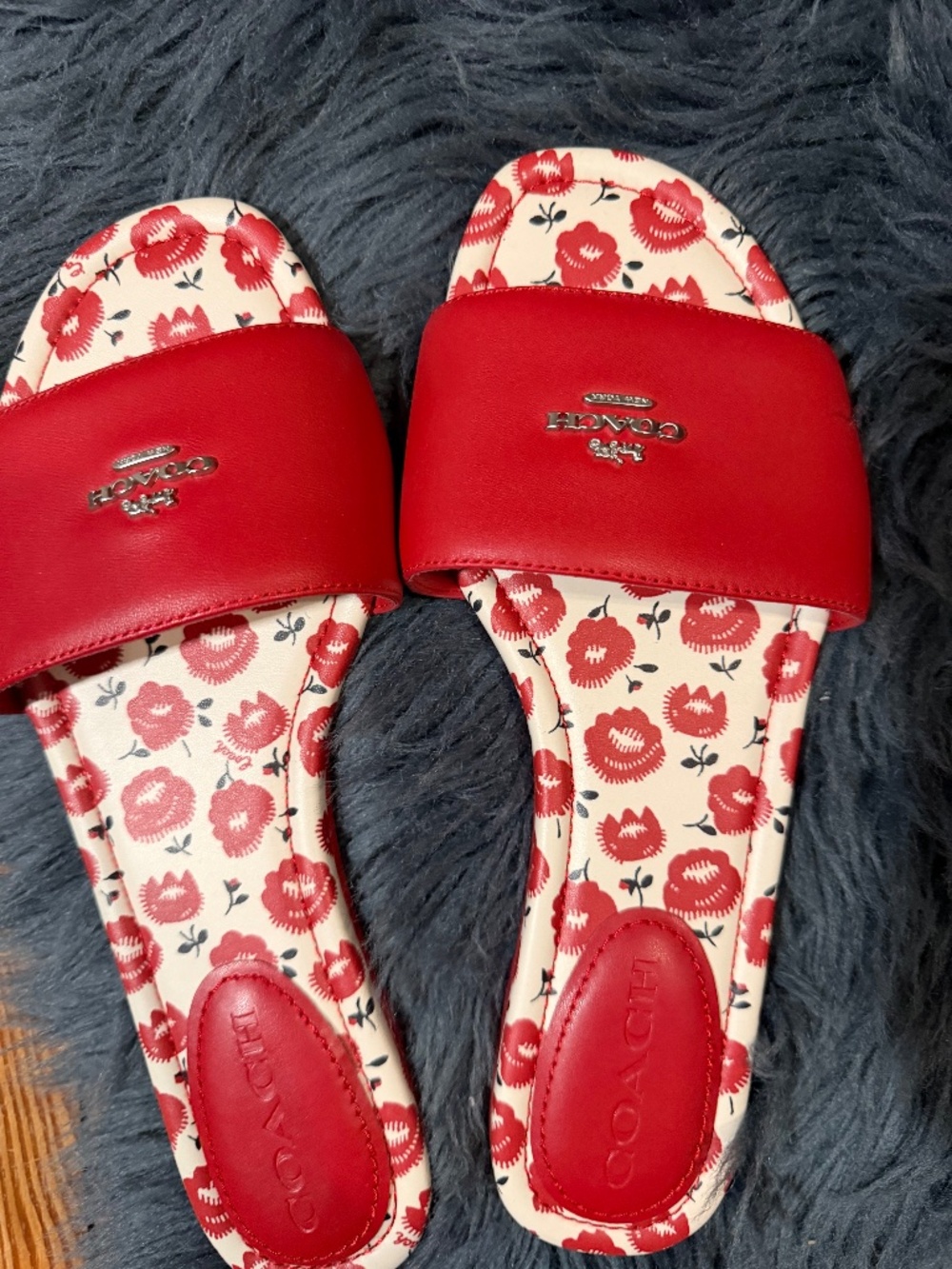 Coach Women's Red Floral Slide Sandals